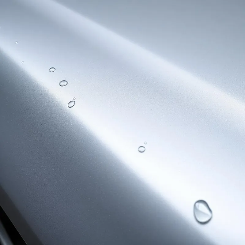 Water sheeting flat on uncoated silver paint before ceramic coating